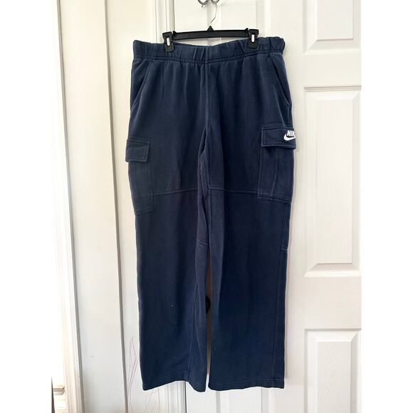 Nike Swoosh Navy Blue Y2K Vintage Wide Leg Cargo Sweatpants Baggy Grunge Large - Picture 1 of 11